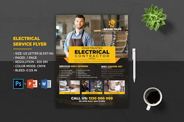 Electrical Services Flyer Templates – Powerful Designs for Heavy Duty Electrical Work | High-Quality PSD, AI File Format Templates